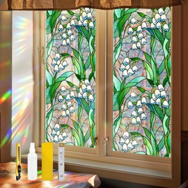 Flower Stained Glass Window Film Decorative Static Cling Stickers Sun Blocking Privacy Decals for Home Car Blue Bell