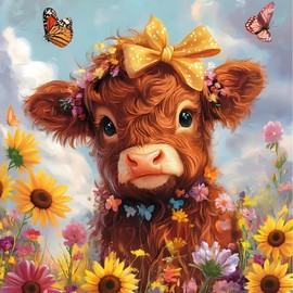 CEUHROG Cow Diamond Art Kits for Adults, Highland Cow Diamond Painting Kits for Adult Beginners, Diamond Art DIY Painting Kits for Adults 5d Diamond Painting for Home Wall Decor Gift 14 x 14 inches