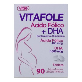 Vitafole Ácido Fólico + Dha, 90 Tabs De 180 Mg C/u, Vitae Sabor Sin Sabor