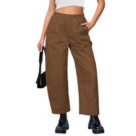 GRAPENT Pull On Pants for Women Womens Cotton Pants Wide Leg Pull On Pants for Women Chino Barrel Pants Women High Waisted Wide Leg Pants for Women Wide Leg Trousers Color Brown Small Size 4 to 6