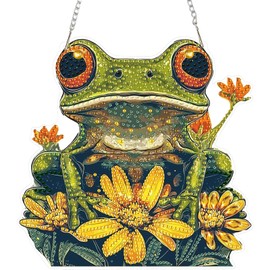 SENQAO Frog Diamond Art Hanging Kit for Adult, Special Shaped Rhinestone, DIY Acrylic 5D Diamond Art Painting Window Pendants Home Garden Wall Hanging Kits Hanging Ornament