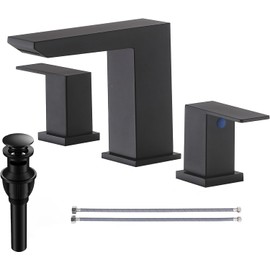 VCCUCINE Black Waterfall Bathroom Faucet 8 Inch Widespread Bathroom Sink Faucet 3 Hole,Modern Matte Black Vanity Bathroom Faucets for Sink with Pop Up Drain and Supply Lines