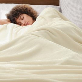 PHF Ultra Soft Fleece Blanket Twin Size, No Shed No Pilling Luxury Plush Cozy 300GSM Lightweight Blanket for Bed, Couch, Chair, Sofa Suitable for All Season, 66" x 90", Cream