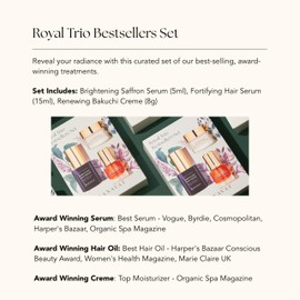 RANAVAT BOTANICS RANAVAT Royal Trio Travel Size Gift Set - Set Includes Brightening Saffron Face Serum, Renewing Bakuchi Face Cream & Fortifying Hair Serum - Clinically Tested Vegan Skincare & Haircare (3 Count)