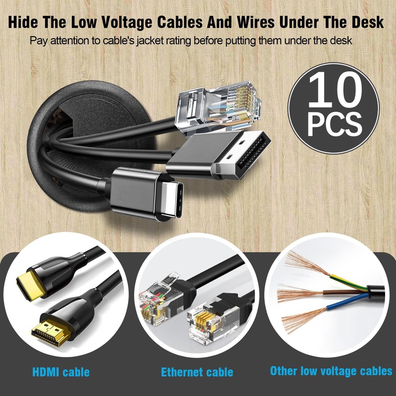 2-3/8" Spring Desk Grommet, JTemgle Plastic Cable Hole Cover Computer