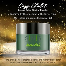 SNS Nail Dip Powder, Gelous Color Dipping Powder - Impossible Panorama (Green) - Long-Lasting Dip Nail Color Lasts 14 Days – Low-Odor & No UV Lamp Required - 1 oz