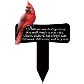 Hicarer Cardinals Grave Markers Cardinals Memorial Gift Metal Sympathy Stakes for Cemetery Memorial, Garden Yard, 11.8 x 7.87 Inch(Love Forever)