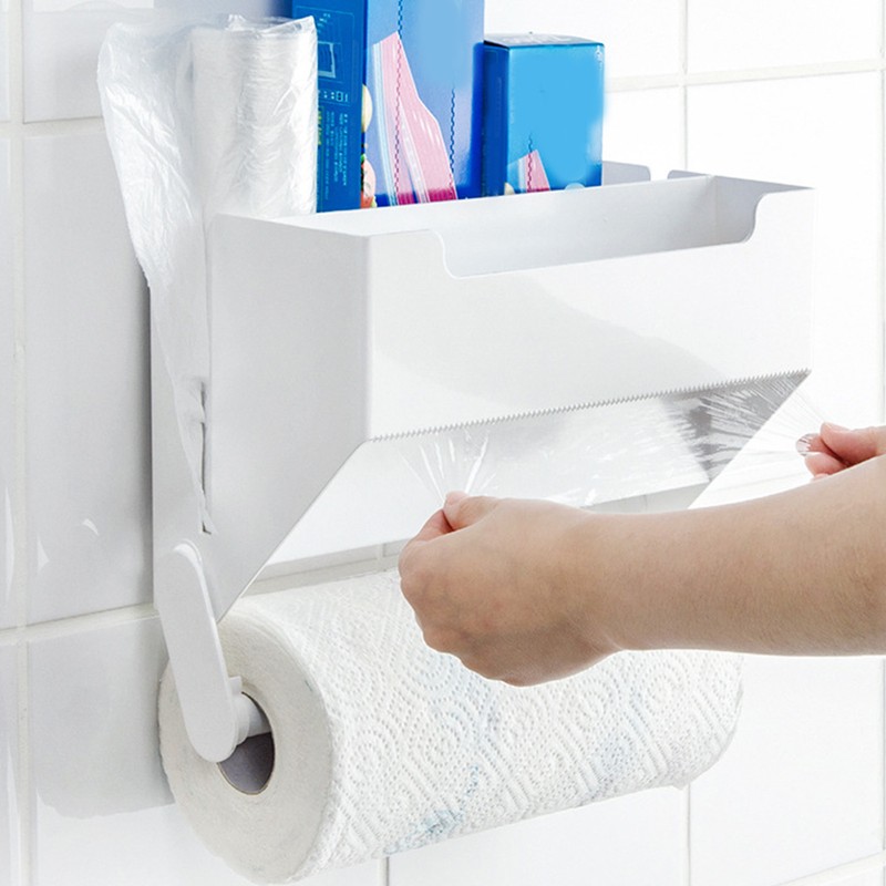 Paper Towel Holder with Shelf Plastic Wall Mounted Paper Towel