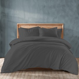 Texas Linen Co. Oversized King Duvet Cover, 1000 Thread Count Sateen 1 Piece Egyptian Cotton Quality Duvet Cover, 100% Pure Cotton Comforter Cover, Zipper Closure, 7 Corner Ties - Dark Grey