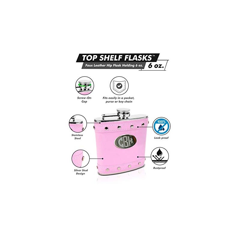 Faux Leather Hip Flask Holding 6 oz - Silver Stud