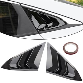 HTRACING for 10th Gen Civic Sedan Rear Side Window Louvers Air Vent Scoop Shades Cover Blinds Racing Style Compatible with Civic Sedan 2021 2020 2019 2018 2017 2016 (Bright Black)