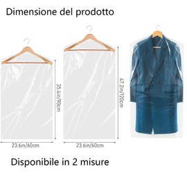 Voarge Pack of 20 Transparent Plastic Garment Bags, Dust Cover for Sink, Dust Cover for Wardrobe, Clothes Protection, Waterproof and Hanging (60 x 90)