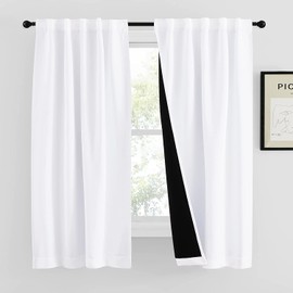 NICETOWN 100% Blackout Window Curtain Panels 48 inches Long, Cold and Full Light Blocking Drapes with Black Liner, Thermal Insulated Draperies for Cafe (White, 2 Pieces, 42 inches Wide Each Panel)