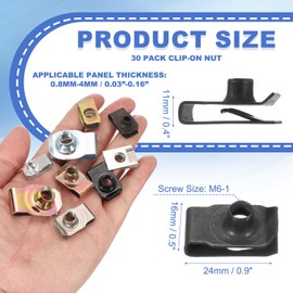 PATIKIL U-Style Clip-On Nut, 30 Pack M6-1 Regular Extruded U-Nut U-Type Fasteners Hardware Nuts for Automotive Metal Cars Motorcycles, Black