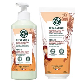 Yves Rocher SET CORPORAL Karité y Caléndula Piel Seca: Maxi Leche Reparadora y Nutritiva (390 ml) + Bálsamo de ducha Reparador Reconfortante (250 ml)