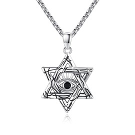 TRISHULA Star of David Necklace for Men 925 Sterling Silver Compass/Evil Eye Pendant Star of David Jewellery Gift for Talisman Amulet, Sterling Silver, Zircon