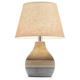 INTELIVE Rechargeable Cordless Ceramic Table Lamp with Remote, RGB & Warm White Light, Timer & Dimming, Mid Century Modern Battery Lamp with Linen Shade for Patio, Bedroom, Living Room, Side End Table