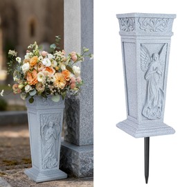 Cemetery Vase for Grave, Resin Grave Flower Holder with Metal Spike for Headstone, Cemetery, Grave, Yard, Garden Decorations
