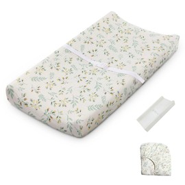 Blissful Diary Muslin Baby Changing Pad with Waterproof Lining Foam, Diaper Changing Table Pad with Cover for Dressers (Monstera, Rectangular)