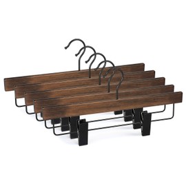 TOPIA HANGER Pants Hangers, Wooden Skirt Hangers with Adjustable Metal Clips, Premium Retro Finish and 360° Swivel Black Hook, Jean Hangers for Closet,10 Pack, CT03A