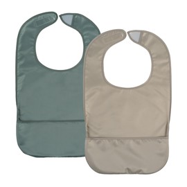 Tiny Twinkle 2 Pack of Premium Bibs for Adult Men, Women and Teens; Clothing Protector for Elderly and Special Needs Size Large (Khaki, Olive Green)