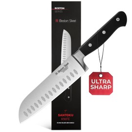 Boston Steel Santoku Knife 7 Inch 5CrMoV Carbon Stainless Steel Sharp Full Tang Chopping Kitchen Knife with ABS Ergonomic Handle Design, Gifts for Men and Women, Kitchen Knives in Premium Gift Box