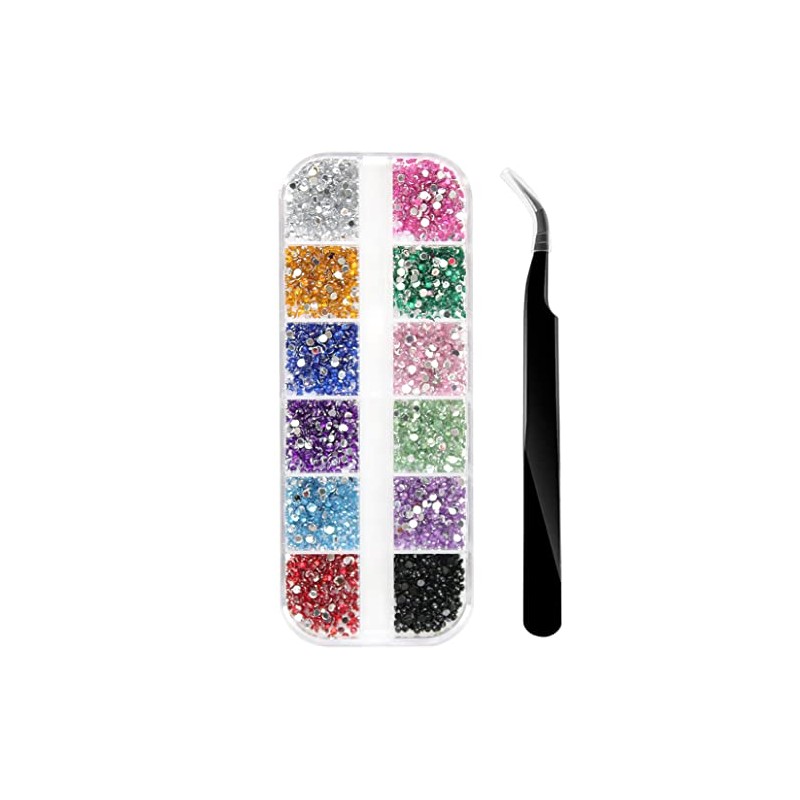 Nail Gems, Flat Back Crystal Rhinestones with Pick Up Tweezer
