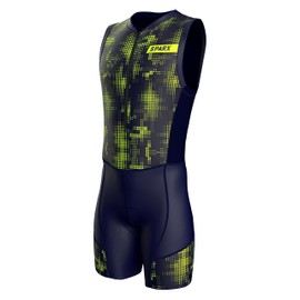 Sparx Men`s Triathlon Suit Trisuit Race Skinsuit Cycling Speed Suit Italian Fabric Swimskin (Green Cubes, Medium)