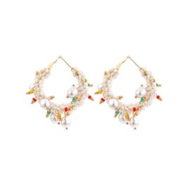 Stocking Stuffers Pearl Drop Earrings Bohemia Bead Pearl Hoop Earrings New Hand Made Multilayer Beaded Statement Earrings Party Prom Jewelry