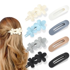Ocoullow 8 Pcs Flat Hair Clips for Women, Matte Lay Flat Claw Clips, Non-Slip Flower Clip for Thick and Thin Hair, 2 Styles, French Hair Accessories for Women and Girls