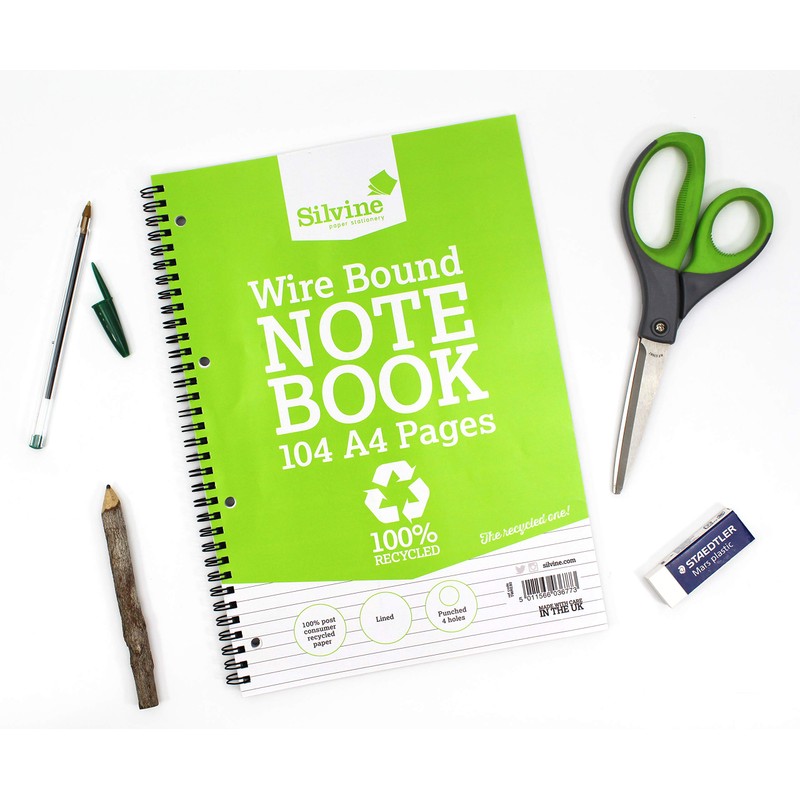 Silvine 104 Page A4 Everyday Recycled Wirebound Notebook, White, Ruled