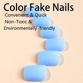 SWEKKE Square Fake Toenails Glossy Blue Press on Toenails Solid Short Acrylic False Toes Nails with Designs Artificial Beach Blue Full Cover Toenail for Women and Girls 24 Pcs