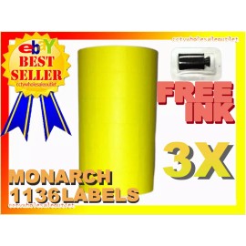 Unbranded/Generic 3 SLEEVES FLUORESCENT YELLOW  FOR MONARCH 1136 PRICING GUN 3 SLEEVES = 24ROLLS