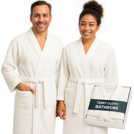 Jmr Usa Inc. Unisex 100% Cotton Terry Cloth Bathrobe – Ideal Robe for Men & Women at Home, Spa, Hotel, Sauna, Pool, Bath & Shower - White