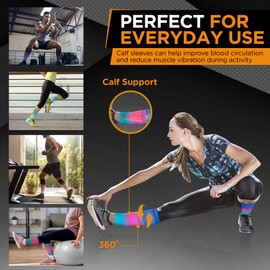 Doc Miller Manga de Compresión Para Pantorrillas (1 par) 20-30 mmHg Medias de Compresión Mangas Para Ejercicio, Recuperación, Dolor, Varices y Calambres en Piernas (Azul Rosa Verde, X-Grande)