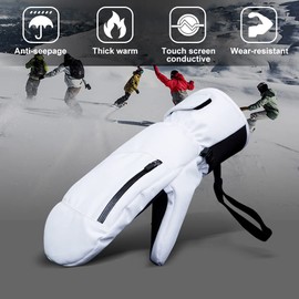 Ski Mittens Women Waterproof, Golf Mitts Men, Ski Gloves Ladies, Thermal Gloves Touch Screen, Cotton Winter Gloves Touchscreen Unisex With Zip Pocket Sport Cycling Mtb Running Extra Warm (L, Gray)