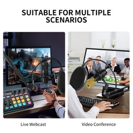 MT-VIKI Gaming Audio Mixer, Audio Interface Sound Board w/RGB Effect, XLR/TRS Microphone, 48V Phantom Power, Support Bluetooth, Voice Changer, Live Streaming, Podcasting