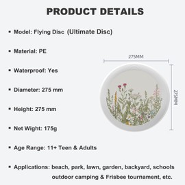 Uanvaha Floral Flying Disc Flowers and Herbs Green Plant Ultimate Sport Disc 175g for Competitions, Team Game Exercise Outdoor Activity