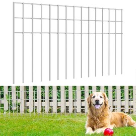 ICITYWALL 15 Pack 24in(L) X 15in(H) Small/Medium Animal Barrier Fence, 5.5mm Heavy Duty Rod with 1.5" Rod Gap, Dog Rabbits Fences Metal Fence Panel Ground Stakes for Outdoor Patio. Total 30Ft(L)