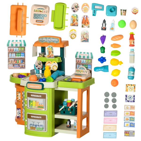 Qaba 58Pcs Play Store, Kids Grocery Store Pretend Play with