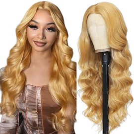 Tuheerst Blonde Human Hair Wig Body Wave Echthaar Perücke Damen 4X4#27 Swiss Lace Brasilianisches Echthaar Remy Hair Pre Plucked Natural Hairline with Baby Hair 22 Zoll