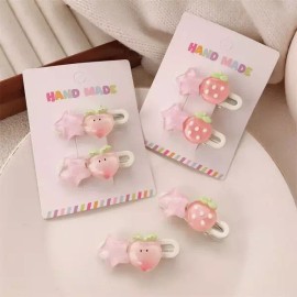 귀여운 핑크 복숭아 딸기 스타 머리핀 소녀 이마 앞머리 사이드 클립 달콤한 깨진 머리 장식 [4PCS] Cute Pink Peach Strawberry Star Hairpin Girl Forehead Bang Side Clip Sweet Broken Hair Decoration [4PCS]