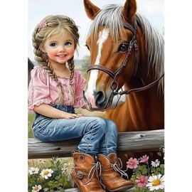 MXJSUA DIY Diamond Painting Kits for Adults, Girl and Horse Diamond Gem Art Painting for Beginners, Diamond Picture with Full Round Drill Dots Craft Set Gift, 30x40cm