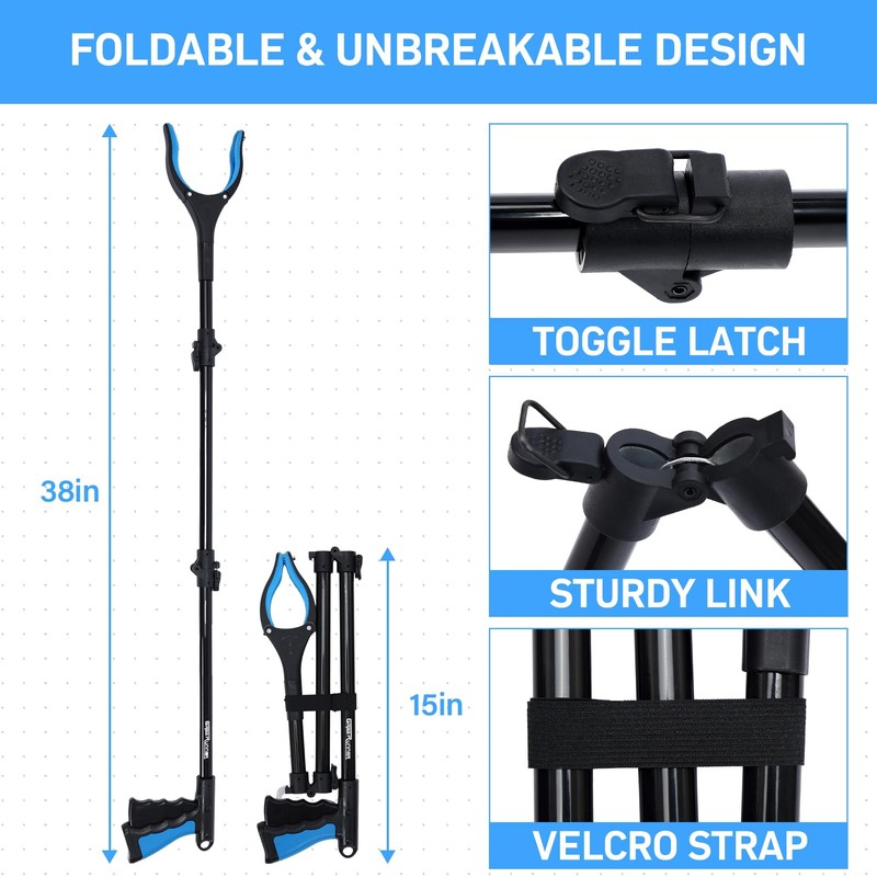 38" Extra Long Grabber Reacher Tool – 2 Pack Foldable