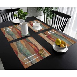 Placemats Set of 4, Southwest Arizona Travertine Sandstone Non Slip Heat Resistant Linen Cloth Place Mats, Turquoise Stripes Washable Holiday Party Dining Table Mat for Farmhouse Home Kitchen Decor