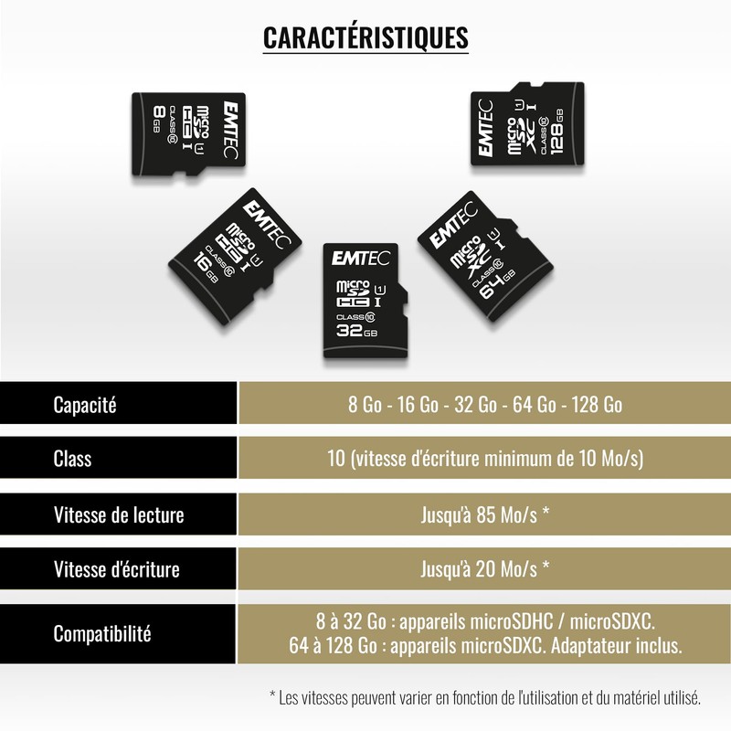 Emtec ECMSDM64GXC10 EliteGold 64GB microSDXC Speicherkarte - Highspeed, SD-Adapter UHS-I,