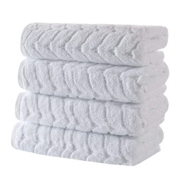 BAGNO MILANO 100% Turkish Cotton Jacquard Luxury Towel Set – Quick Dry Non-GMO Ultra-Soft, Plush and Absorbent Luxury Durable Turkish Towels Set (White, 4 Pcs Hand Towel Set)