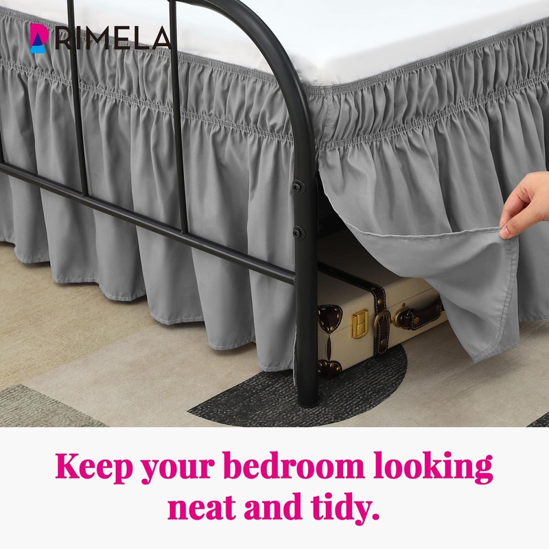 RIMELA Grey Bed Skirts with Split Corners Queen Size 18