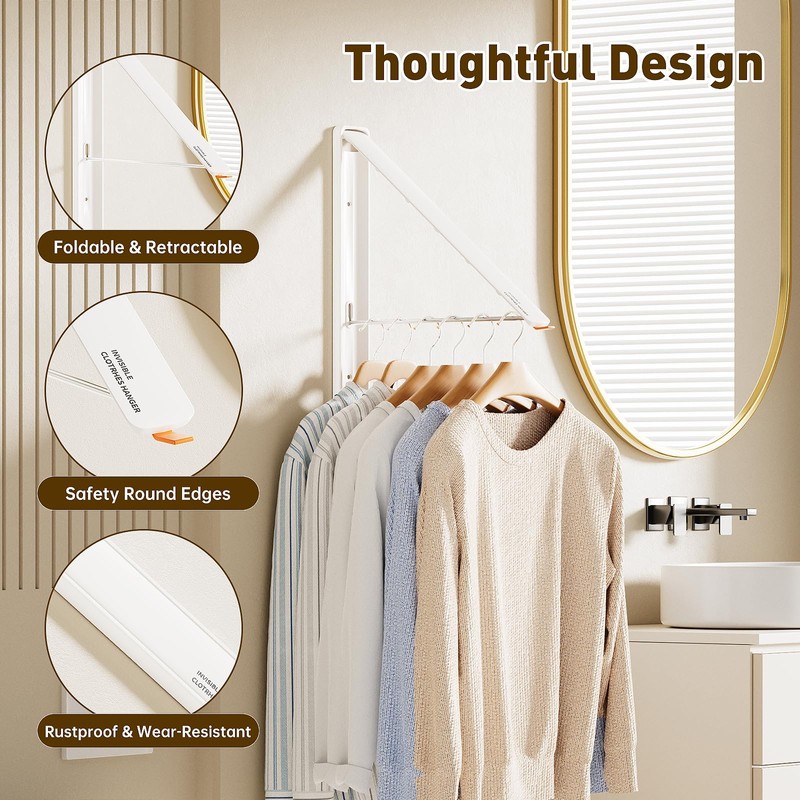 Deasolin Clothes Drying Rack, Laundry Room Wall Mounted Retractable Clothes