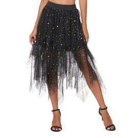 Urban CoCo Women's Sheer Tutu Skirt Tulle Mesh Layered Midi Skirt (S, Series 2-Black)